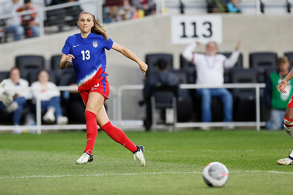 | Photo: AP/Jay LaPrete, File : Alex Morgan Retires: United States' Alex Morgan plays against Canada during a SheBelieves Cup
